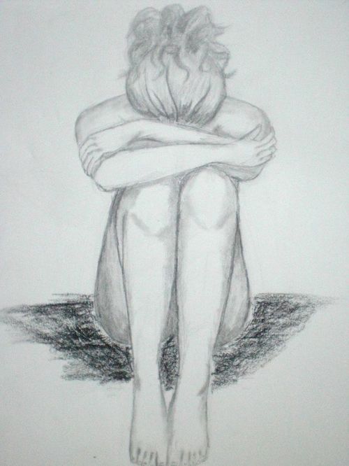 500x666 Girl Crying Pic Drawing Drawing Images On We Heart It - Alone Drawing