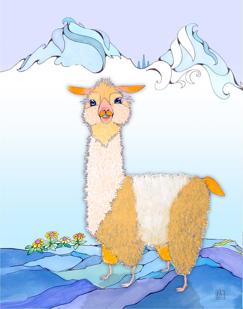 794x1010 cutie pie the alpaca drawing in the moutains etsy - Alpaca Drawing