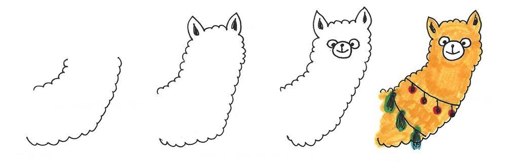 1000x321 llama doodles - Alpaca Drawing