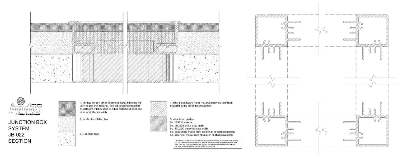1698x651 iqubx aluminium modular floor junction box drawings - Aluminium Drawings