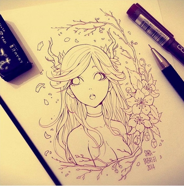 600x604 Amazing Anime Drawings And Manga Faces - Amazing Cartoon Drawings