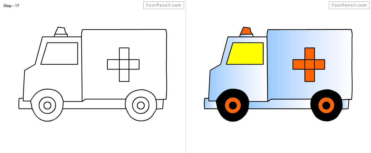 1250x516 fpencil how to draw ambulance for kids step - Ambulance Drawing