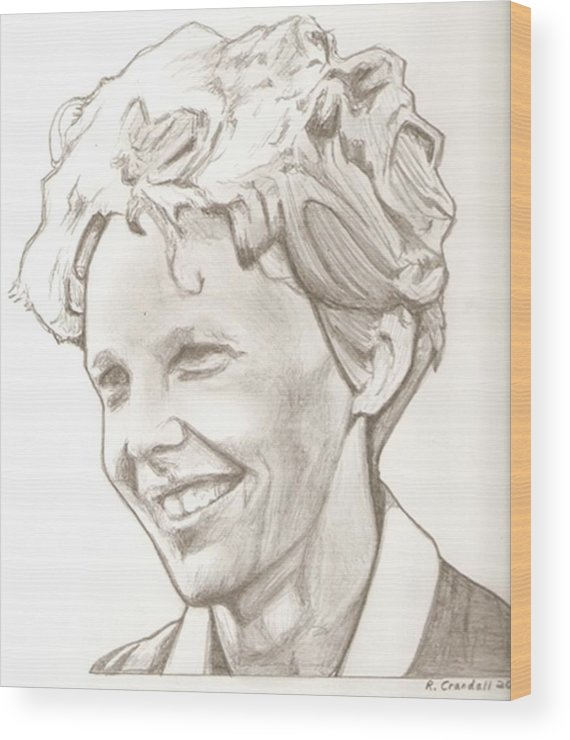 570x740 Amelia Earhart Drawing Wood Print - Amelia Earhart Drawing