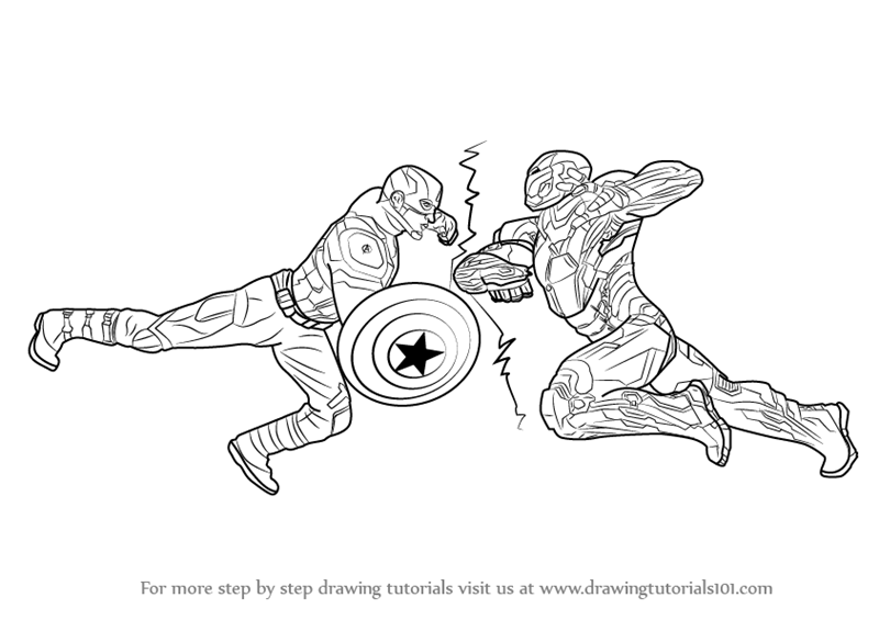 800x565 learn how to draw captain america vs ironman from captain america - America Drawing