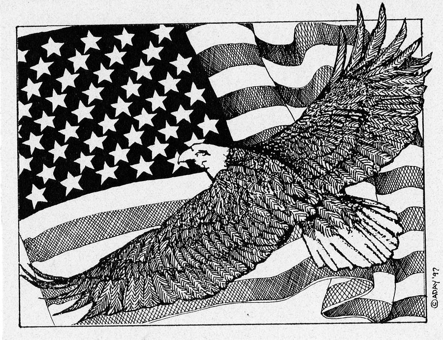900x691 Bald Eagle Over American Flag Drawing - American Flag Drawing