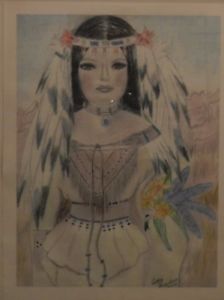 224x300 chalk pastel drawing folk art native american indian women framed - American Indian Drawings