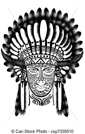 300x470 Native American Indian Chief Mascot With Headdress Graphic - American Indian Drawings