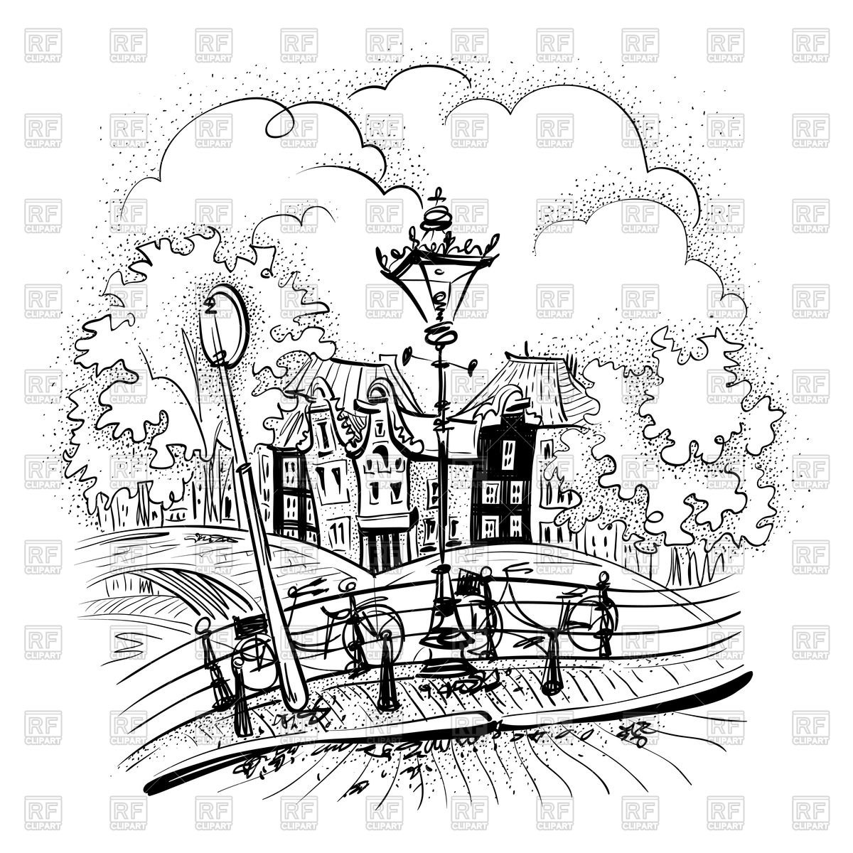 1200x1200 black and white hand drawing city view of amsterdam vector image - Amsterdam Drawing