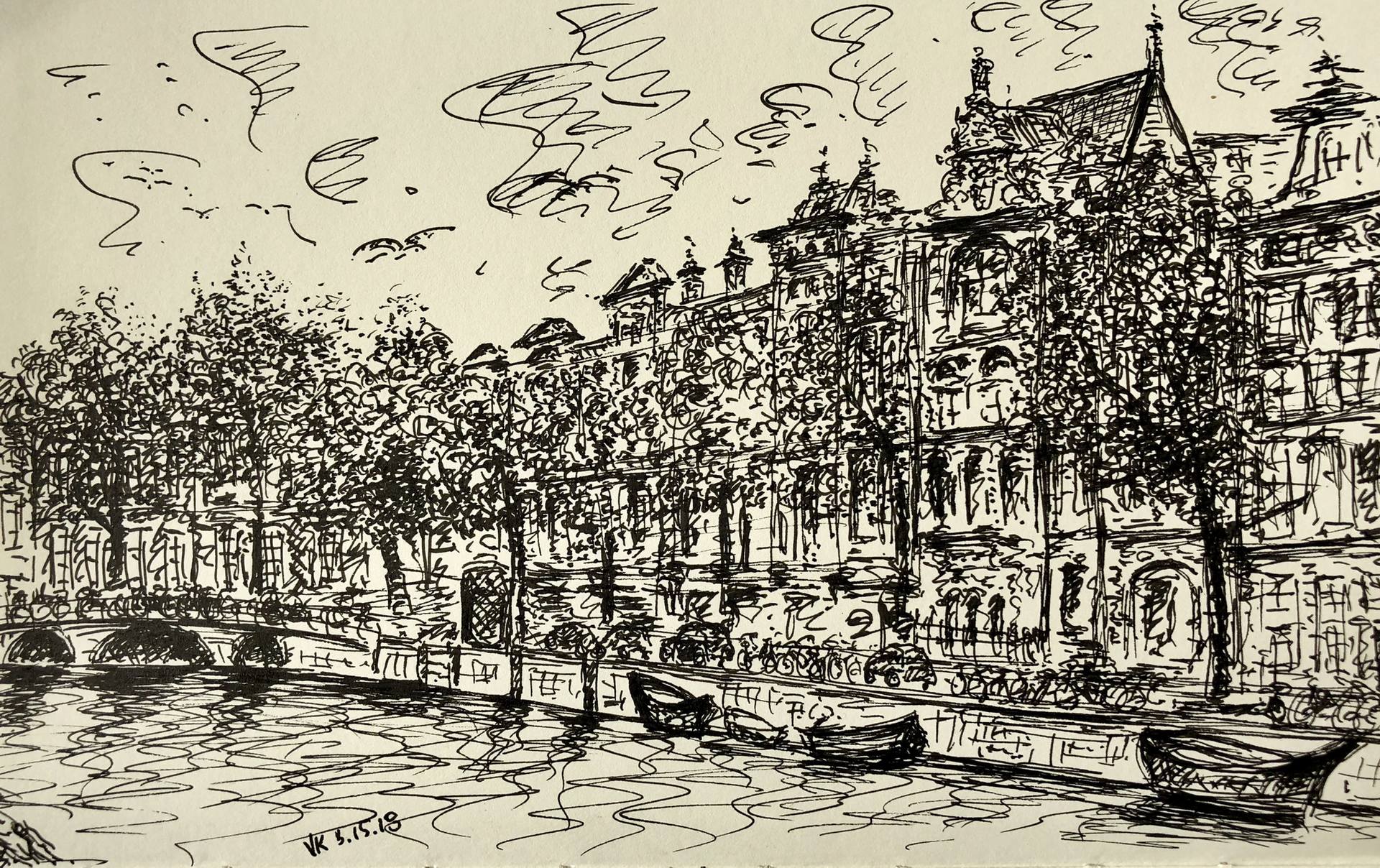 1920x1208 canal in amsterdam drawing - Amsterdam Drawing