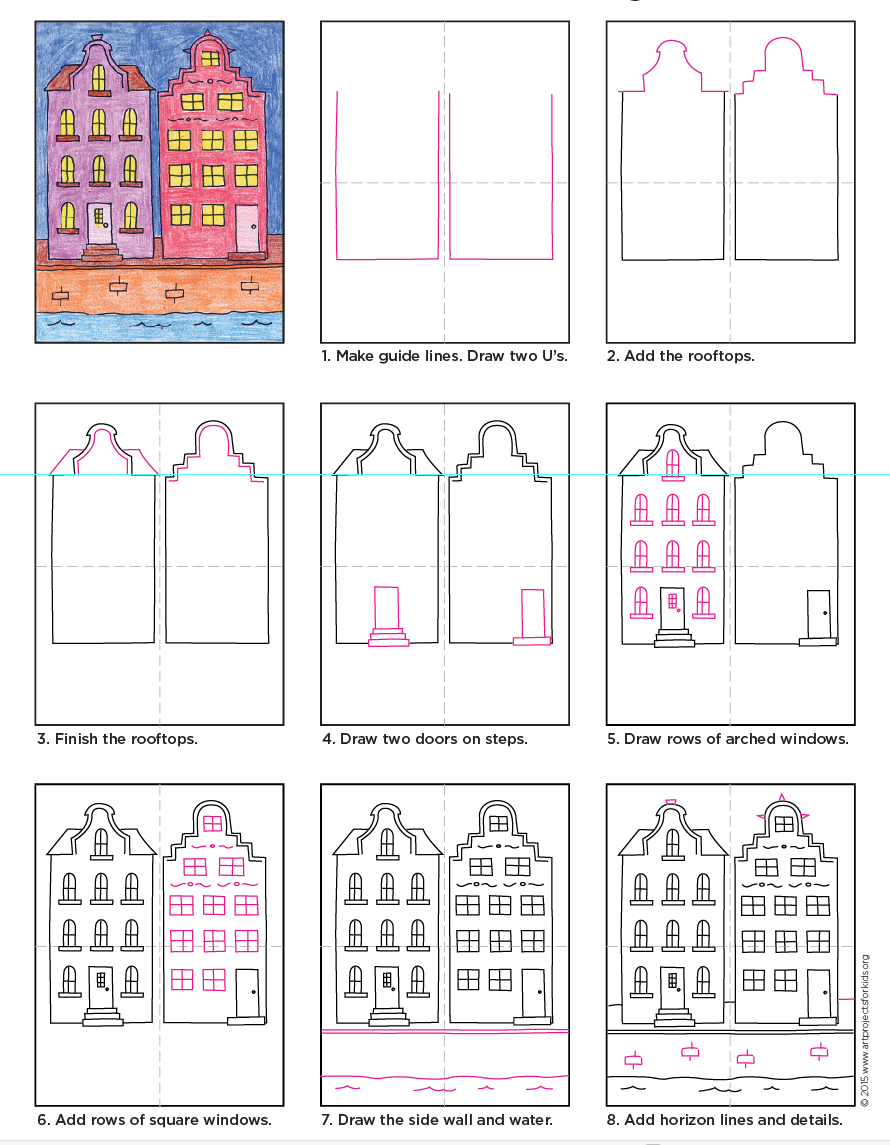 890x1145 draw amsterdam buildings art projects for kids - Amsterdam Drawing