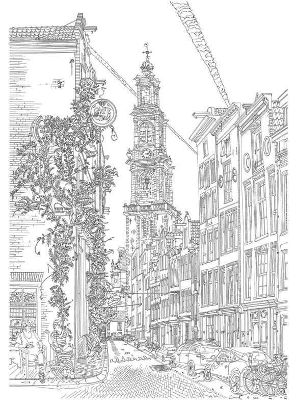 581x800 drawing ellessi, jordaan, westertoren, wester church, amsterdam - Amsterdam Drawing