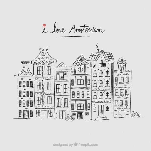 626x626 hand drawn amsterdam houses background free vector drawing - Amsterdam Drawing