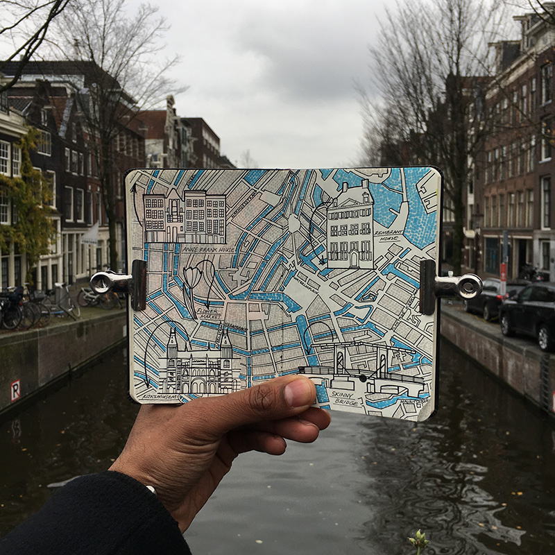800x800 moleskine sketchbook inky map drawing of amsterdam - Amsterdam Drawing