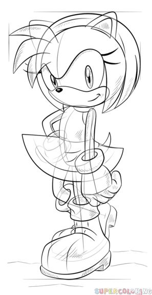 297x575 how to draw amy rose the hedgehog step - Amy Rose Drawing
