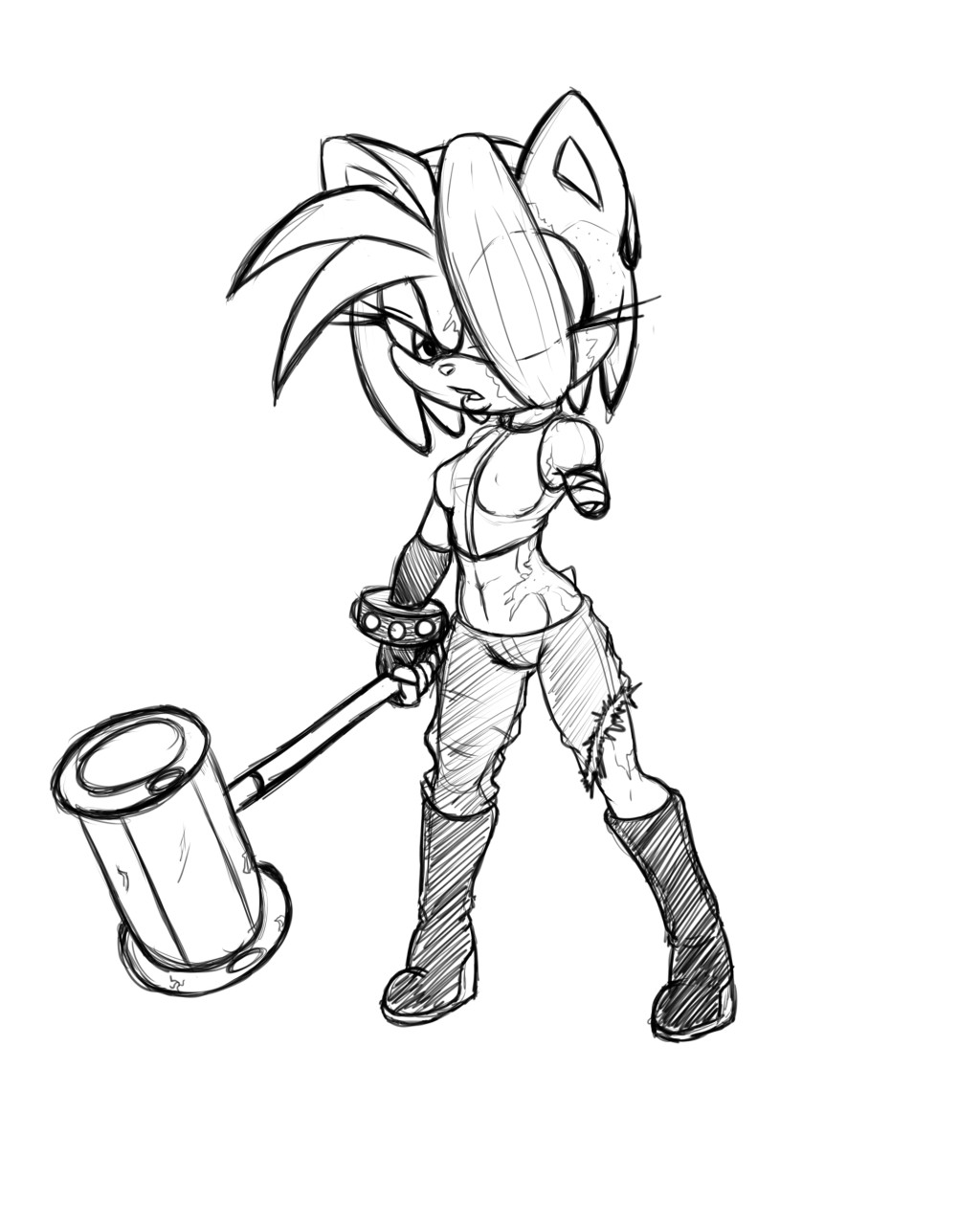 1024x1280 sonic dark timeline sketch - Amy Rose Drawing