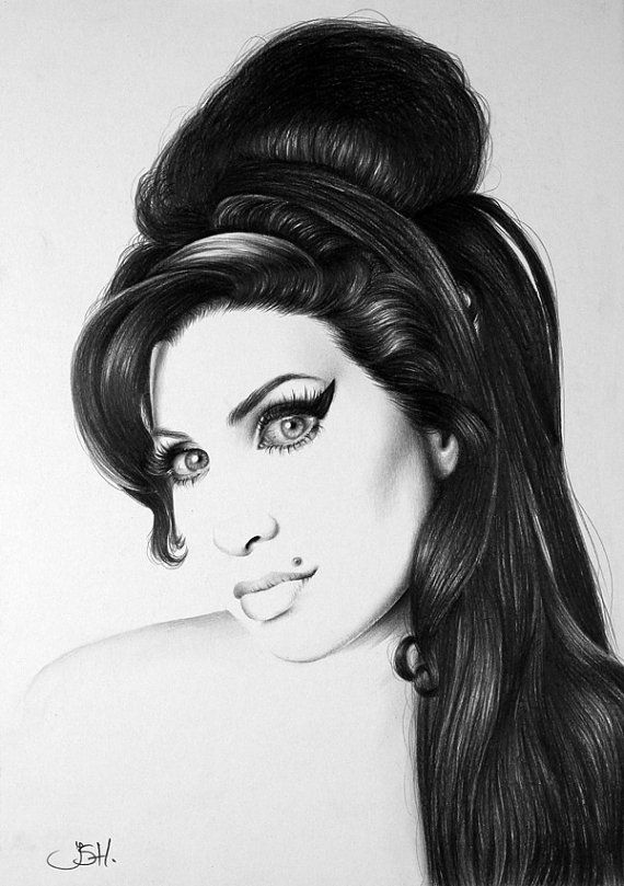 570x809 Amy Winehouse Minimalism Original Pencil Drawing Fine Art Portrait - Amy Winehouse Drawing