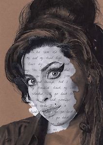 212x300 Amy Winehouse Original Portrait Drawing With Back To Black Lyrics - Amy Winehouse Drawing
