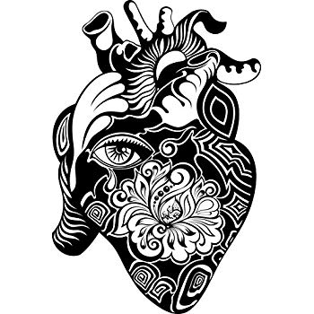 350x350 Anatomical Heart With Mandala Flower Pattern Vinyl - Anatomical Heart Drawing