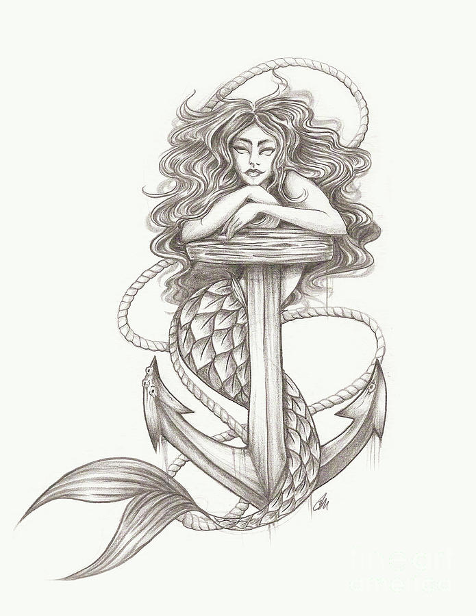 695x900 Mermaid And Anchor Drawing - Anchor Drawing