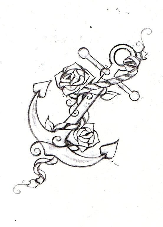 553x768 drawings of anchors with roses troller us - Anchor Line Drawing