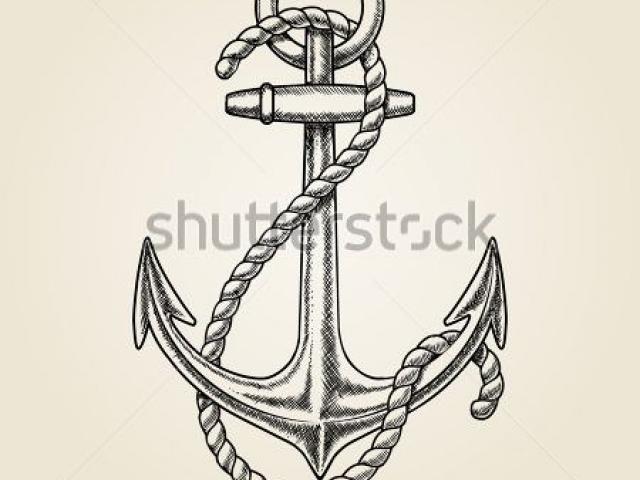 640x480 Free Drawn Anchor, Download Free Clip Art - Anchor Line Drawing