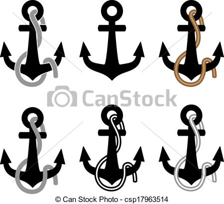 450x409 Vector Anchor With Rope Black Symbols - Anchor Line Drawing
