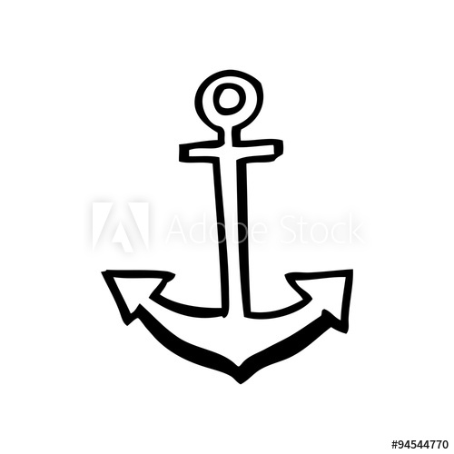 500x500 Line Drawing Cartoon Anchor Symbol - Anchor Line Drawing