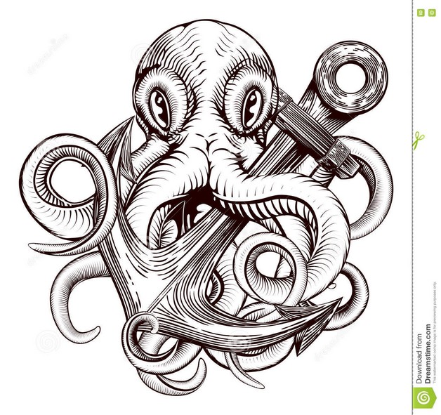 628x591 Octopus And Anchor Tattoo Sketch - Anchor Tattoo Drawings
