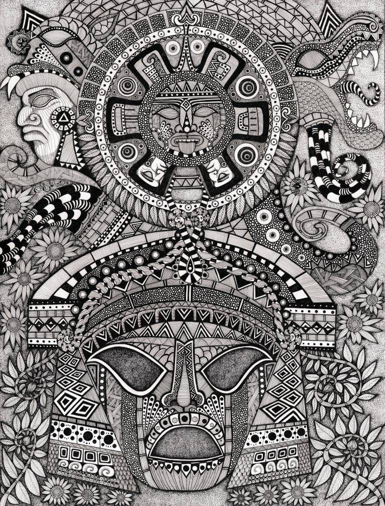 770x1012 ancient faces mayan drawing - Ancient Drawings