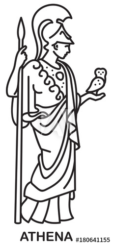 230x500 athena, ancient greek goddess of wisdom, craft, and war line draw - Ancient Greek Drawings