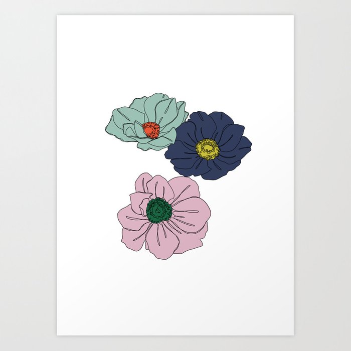 700x700 Botanical Floral Illustration Line Drawing - Anemone Drawing
