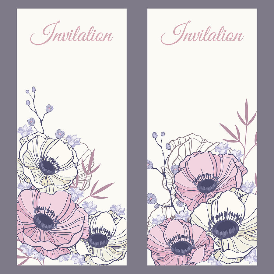 900x900 elegant wedding invitation card templates with anemone flowers - Anemone Flower Drawing
