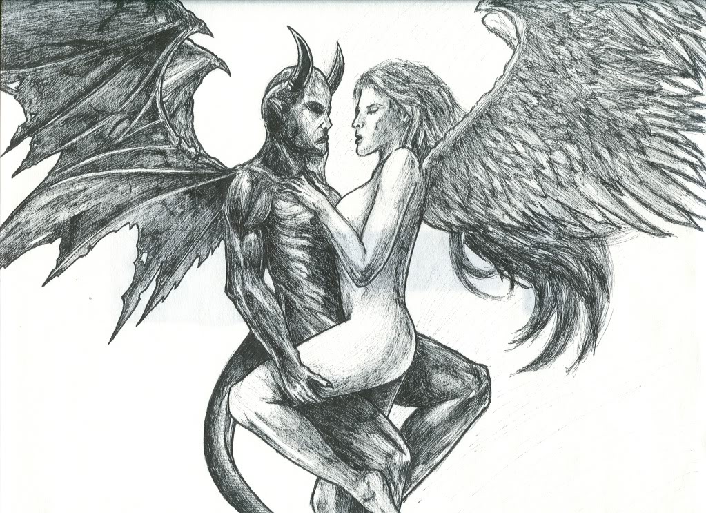 1023x743 angels vs demons drawings - Angel And Demon Drawings.