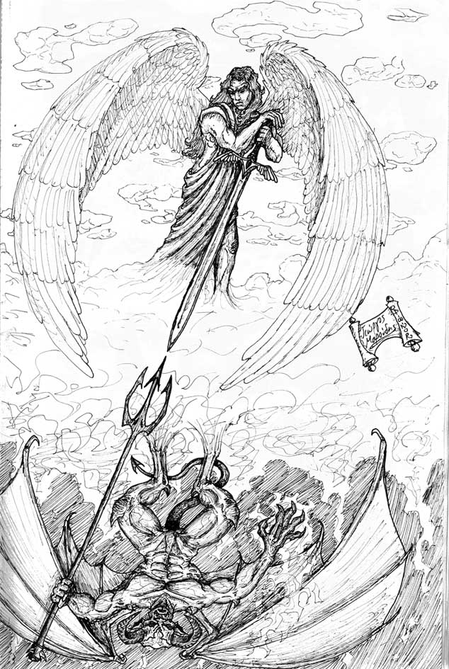 Grey Ink Angel Vs Devil Tattoos Design - Angel And Demon Drawings. 