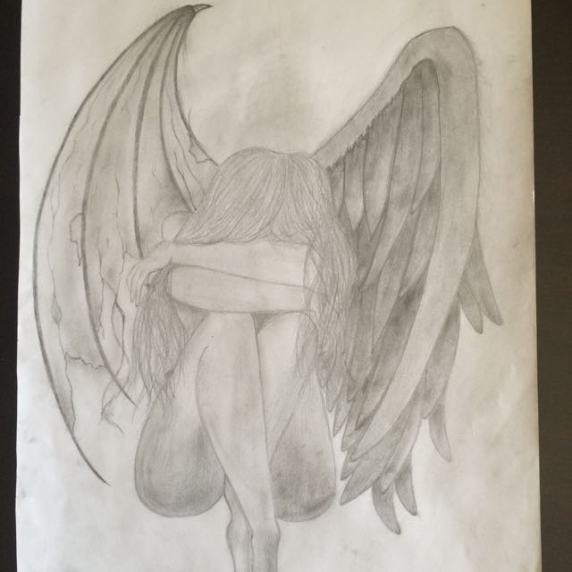 640x640 Half Angel Half Demon Drawing Design Craft On Carousell - Angel And Demon Drawings