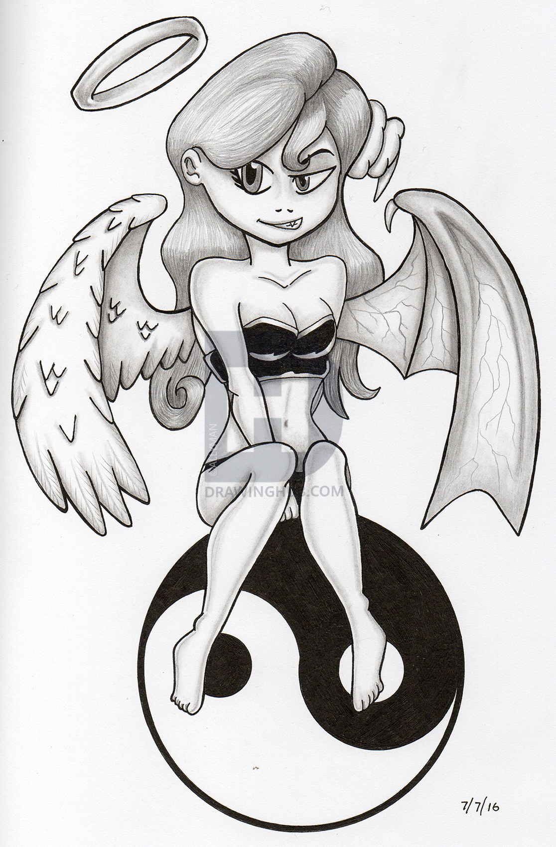 1116x1700 Life And Death Yin Yang Anime Angel Demon Slit Design Drawing - Angel And Demon Drawings