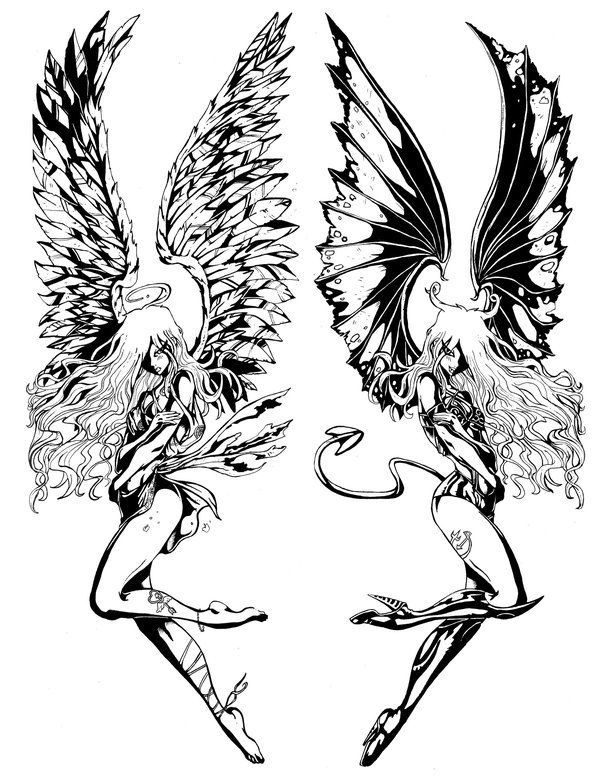 600x776 Put One On Each Shoulder Angel Demon Tattoos - Angel And Demon Drawings
