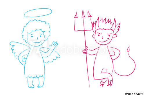 500x334 Angel And Devil Vector Illustration - Angel And Devil Drawing