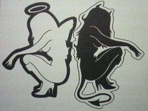 300x225 Angel And Devil Girl Tattoos Design - Angel And Devil Drawing