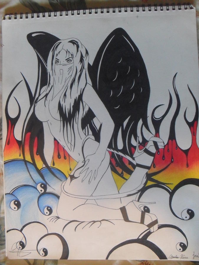 675x900 angel on my shoulder but a devil in my head drawing - Angel And Devil Drawing