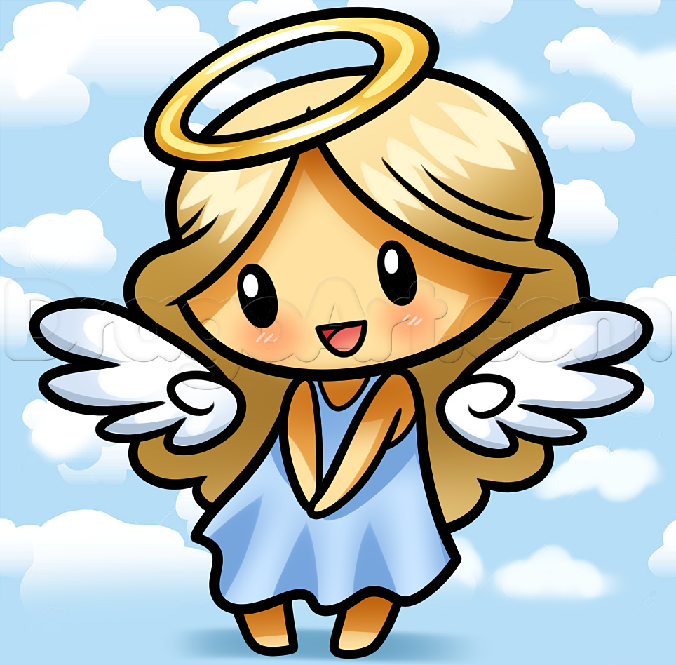 964x948 Drawing A Chibi Angel, Step - Angel Cartoon Drawing
