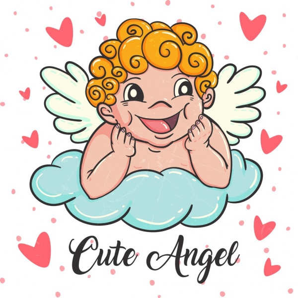600x600 Angel Drawing Cute Kid Icon Colored Cartoon Design Free Vector - Angel Cartoon Drawing