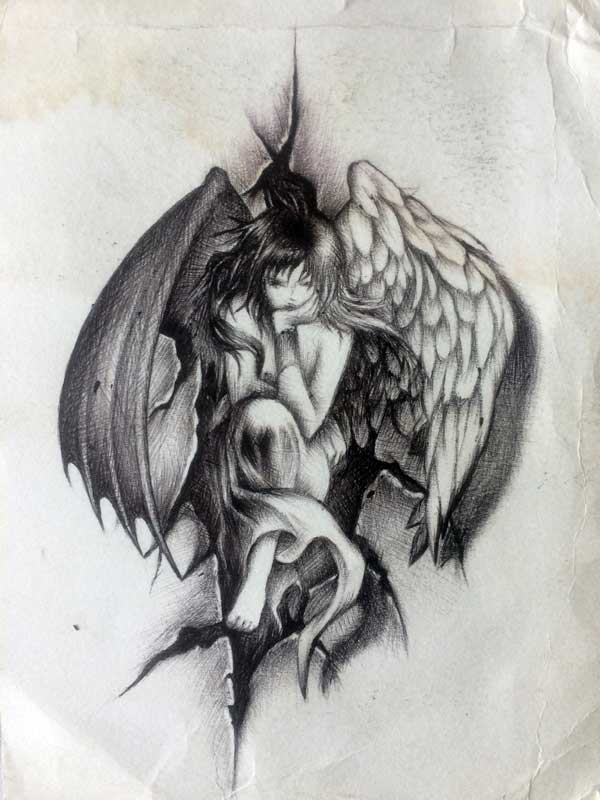 600x800 Drawn Devil Tattoo - Angel Devil Drawing. 