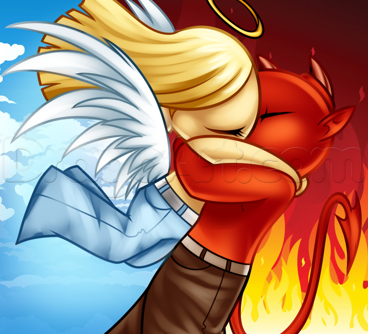 750x681 How To Draw Demon And Angel Love, Step - Angel Devil Drawing