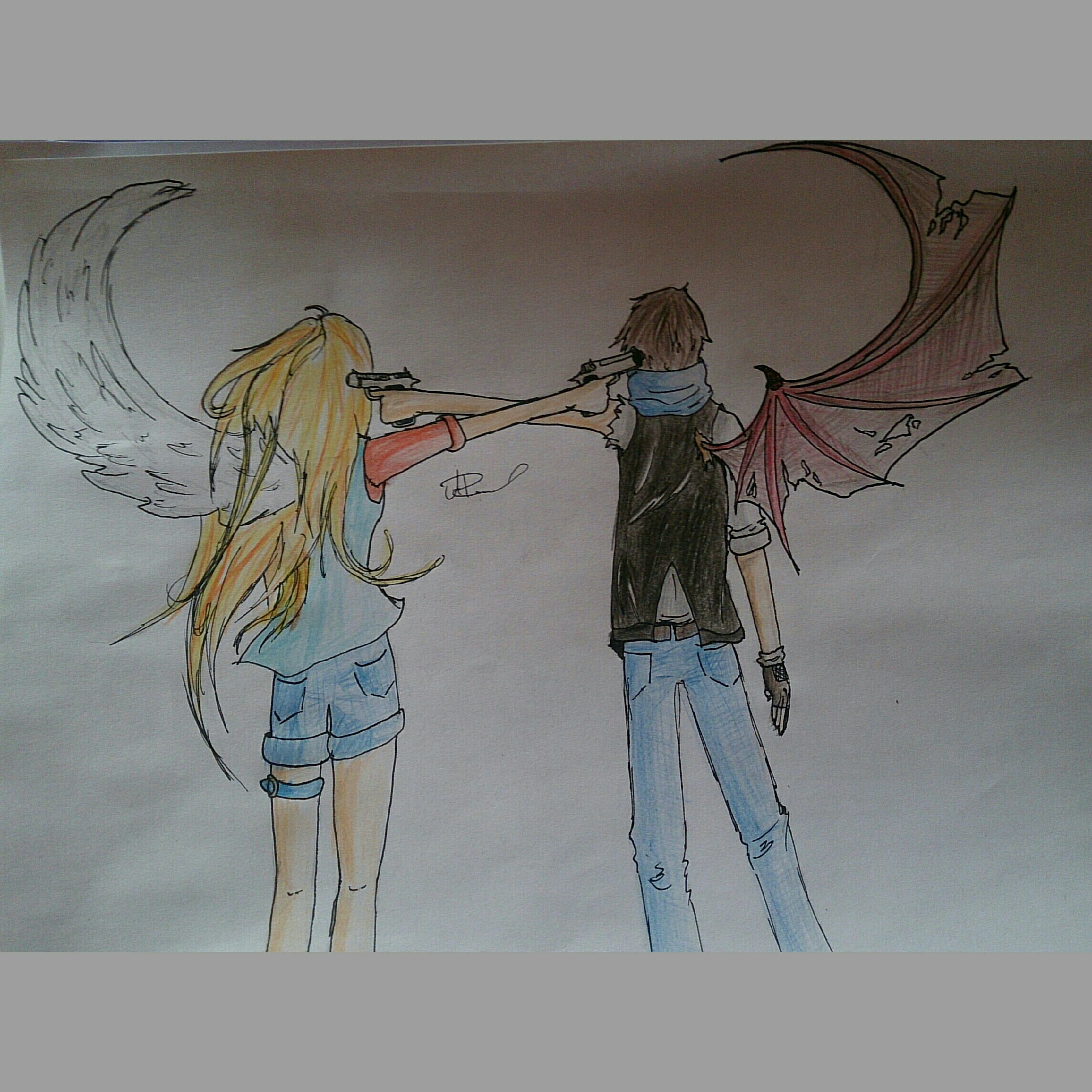 2289x2289 Gun Angel Devil Anime Manga Drawing Painting Dea - Angel Devil Drawing