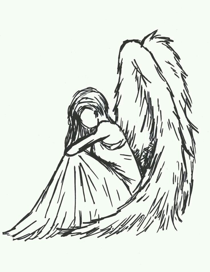 736x952 How To Draw An Angel Sketchbook Drawings, Sad Drawings, Art - Angel Drawing Easy