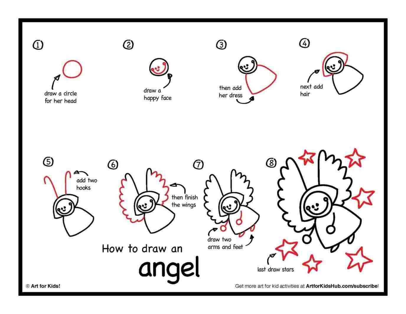 1375x1062 Easy Angel Drawing Step - Angel Drawing For Kids