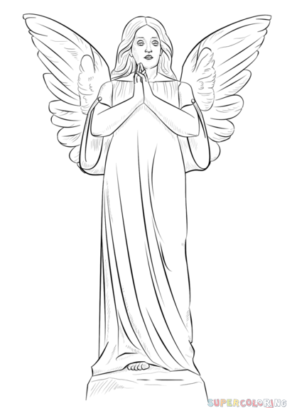 404x575 How To Draw An Angel Girl Step - Angel Drawing For Kids