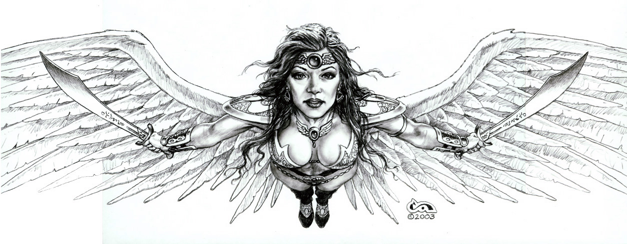 1255x490 Avenging Angel Drawing Clyde Caldwell Online - Angel Drawing Images