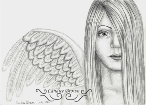 585x421 Angel Wings Drawings Free Premium Templates - Angel Face Drawing